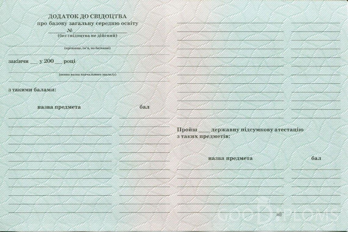 Украинский аттестат за 9 класс - Обратная Сторона приложения- Харьков